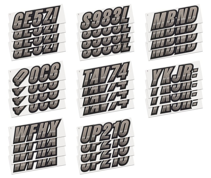 STIFFIE Techtron Charcoal/Black 3" Boat & PWC Registration Decals â€¢ Numbers Letters Stickers - Image 4